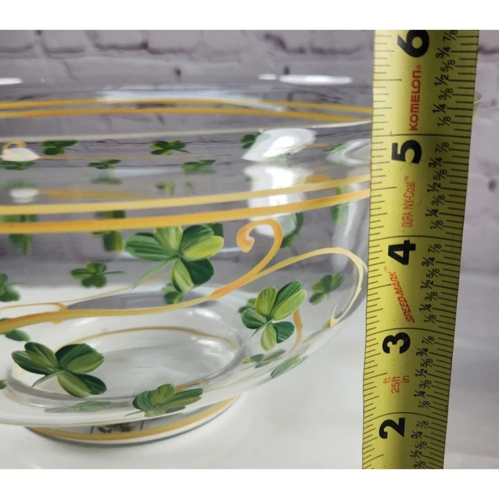 Beautiful Large Hand Painted Bowl w/ Green Shamrocks Great Decor or Dinnerware